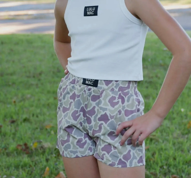 YOUTH Camo Lulu Mac Logo Shorts **NEW VALENTINE'S DAY DROP PREORDER***