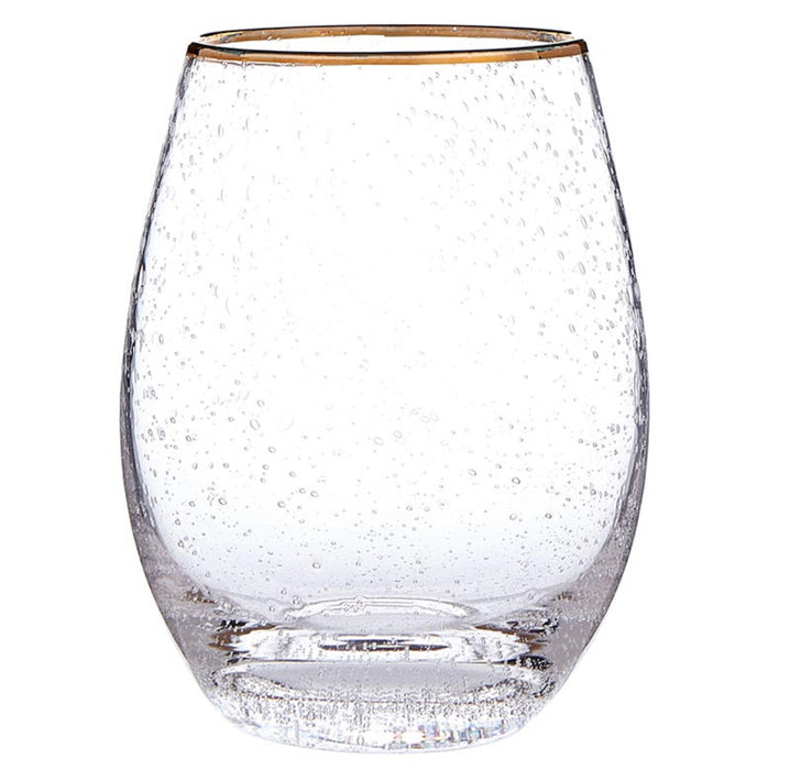 Gold Rimmed Stemless Wine Glass.  Sold individually.