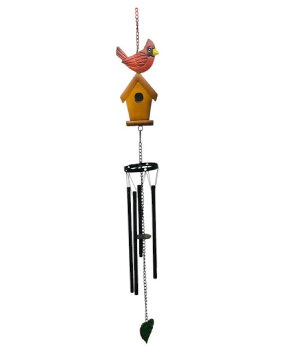 Cardinal w/Birdhouse Sign Windchime 36"x5"