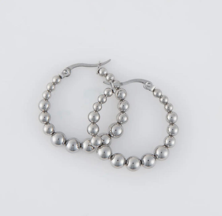 Waterproof Bubble Hoop Earrings Silver