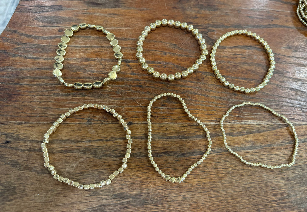 Gold Plated Bead Bracelets for Larger Wrists 8”-9”.  Sold individually.
