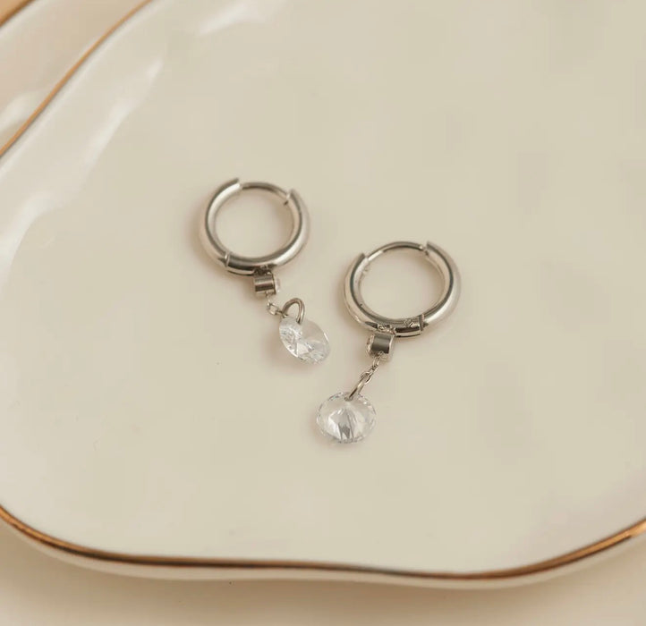 Narelle Waterproof Drop Huggie Hoop Earrings - Silver