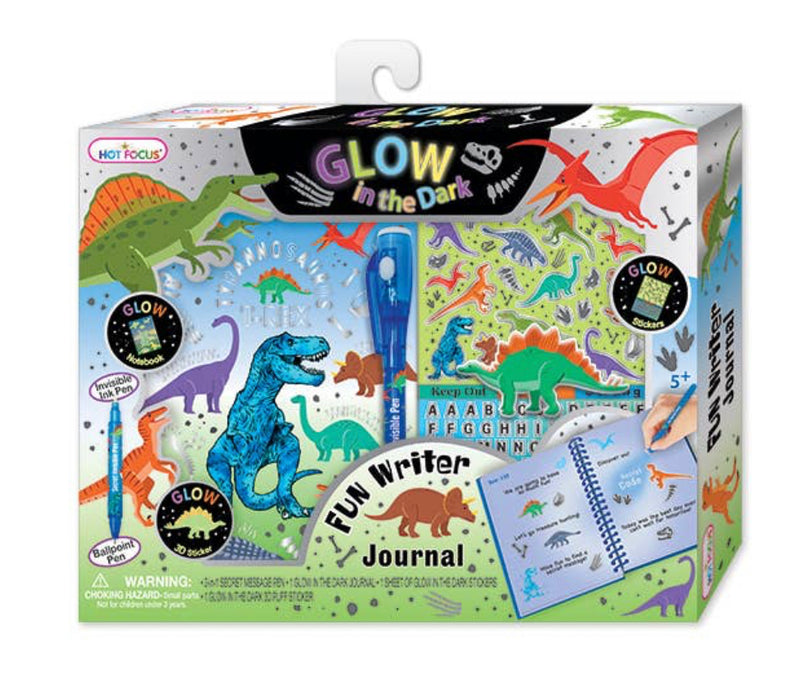 Dinosaur Fun Writer.  Glow in the Dark Journal with a Secret Message Pen & Stickers: