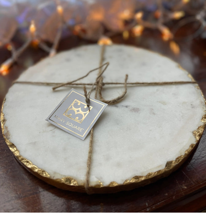 Round Marble 10” Tray with Gold Edge by Mary Square