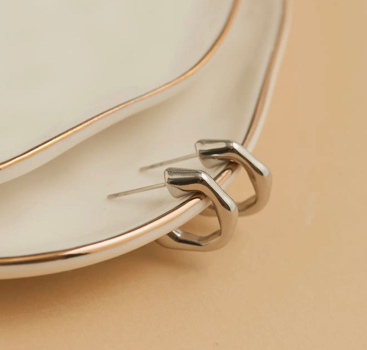 Narelle Waterproof Bamboo C-Hoop Earrings - Silver