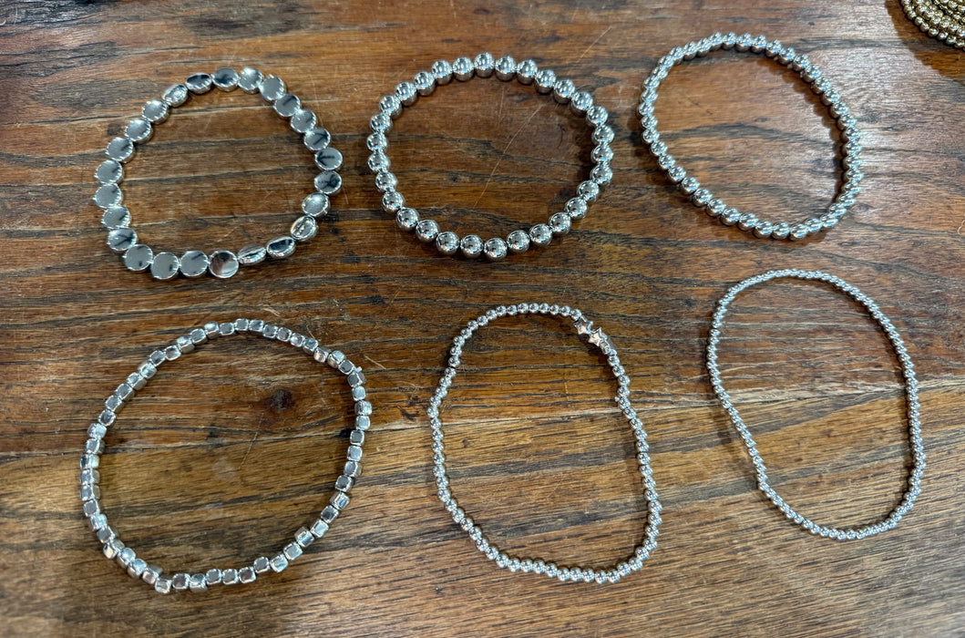 Silver Plated Bead Bracelets for Larger Wrists 8”-9”.  Sold individually.