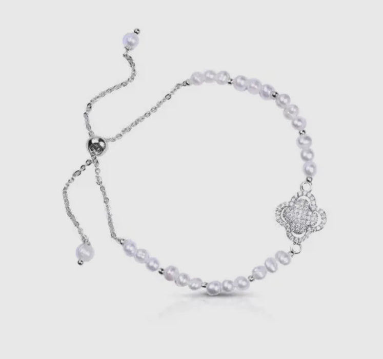 Mini Pearl Quatrefoil Pull-Cord Bracelet