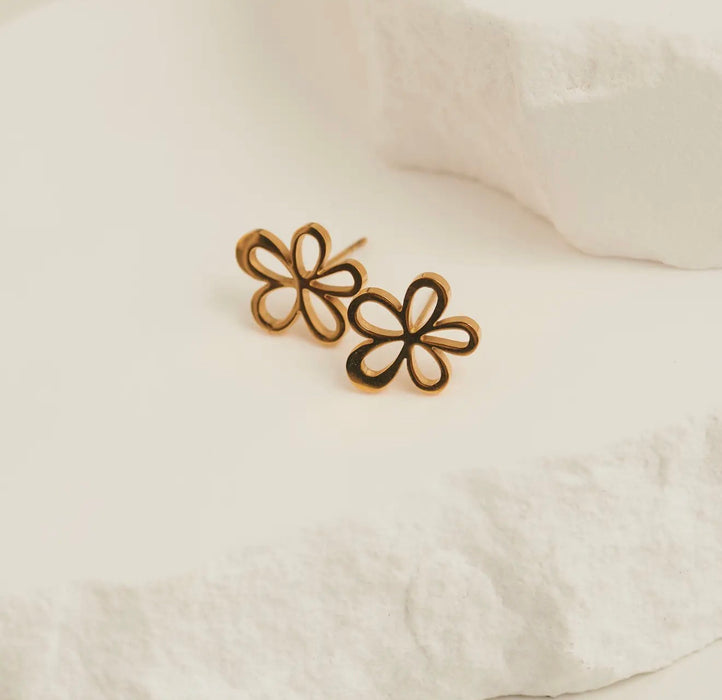 Narelle Waterproof Flower Stud Earrings - Gold