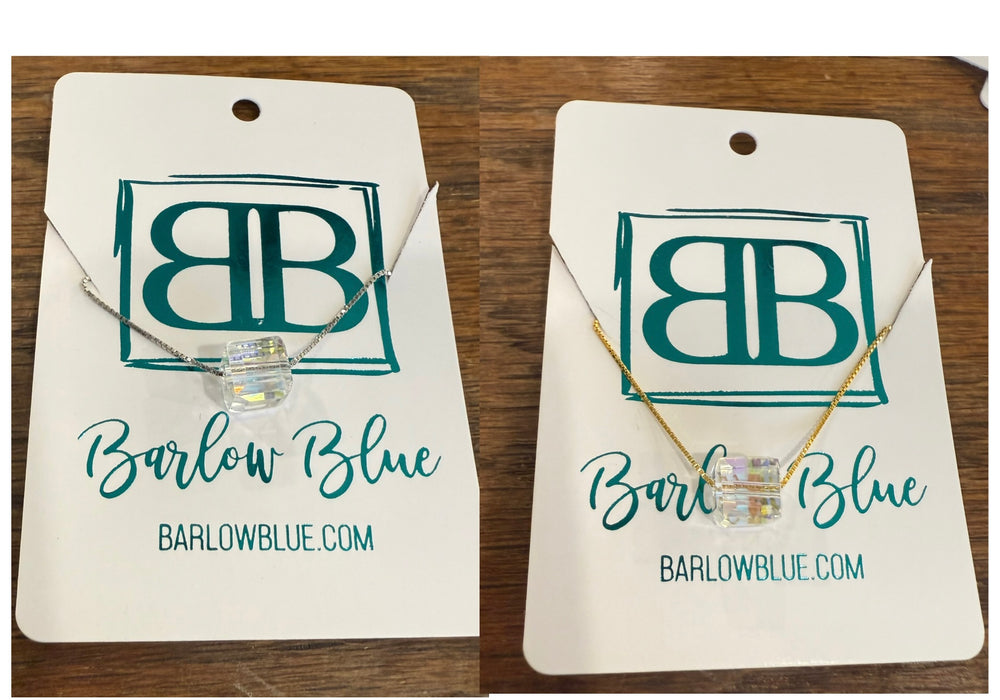 Crystal Cube Necklace (Sterling Silver Chains)