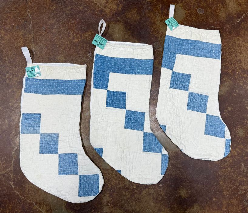 Vintage Quilt Stockings with Vintage Table Cloth Backs - 8 Styles! (Personalization Can Be Added for an Additional $10!)