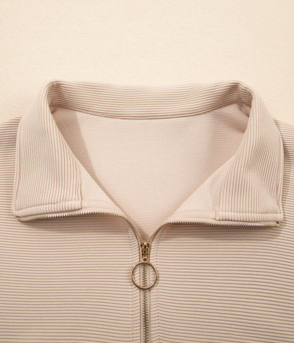 Half Zip Knit Short Set with Gold Zipper.  2 Piece Set Available in Black & Beige.