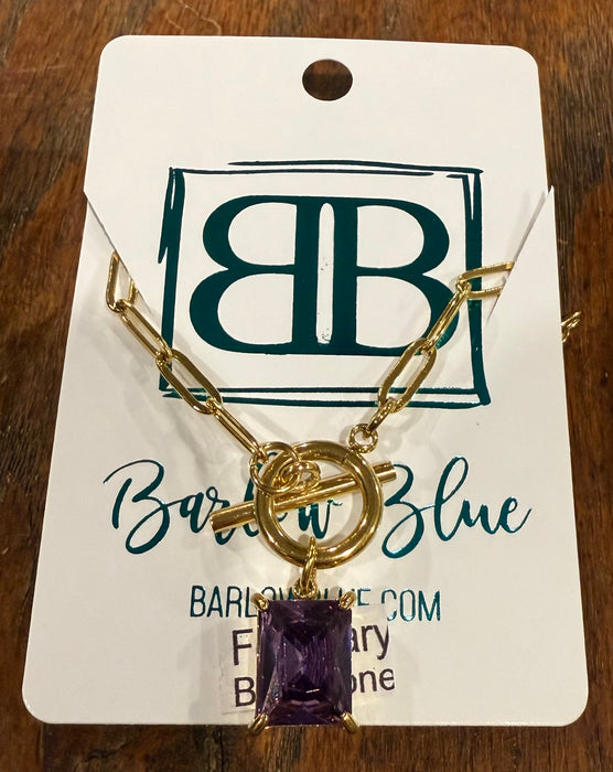 Large Emerald Cut Birthstone Necklace with Paperclip Chain and Toggle Clasp.  18” Long.