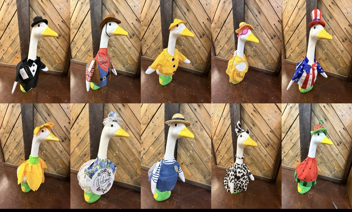 Porch Goose Clothes.  These will fit most standard size porch geese.  Pictured on a 23” Goose.