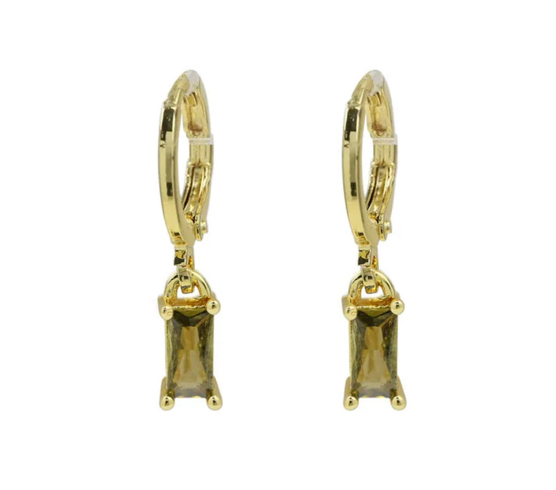 Gold Birthstone Huggie Hoop Earrings with Rectangle Stones