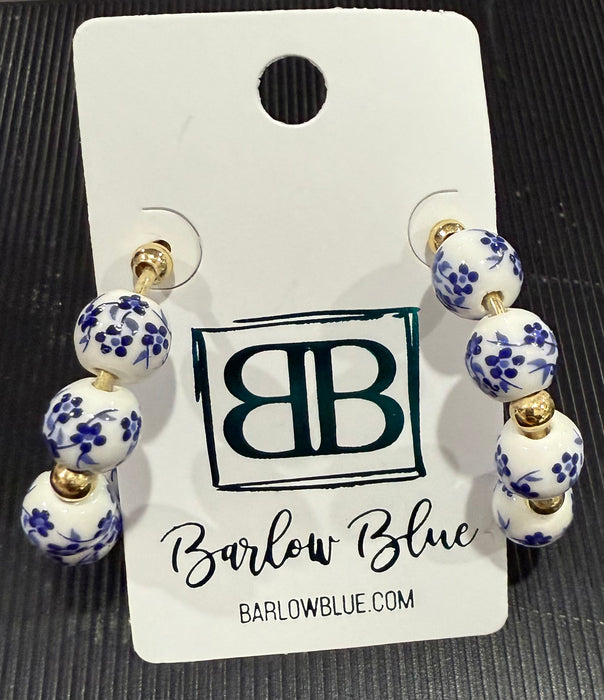 Blue & White Porcelain Beaded Hoop Earrings