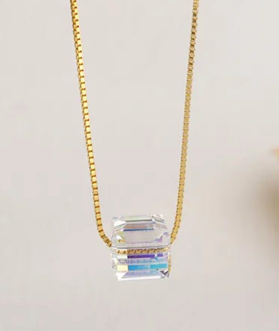 Crystal Cube Necklace (Sterling Silver Chains)