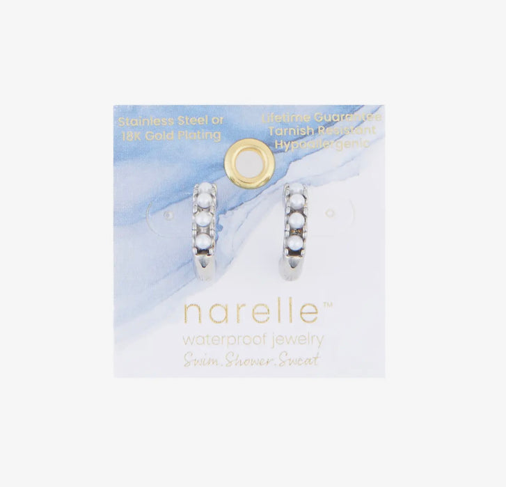 Narelle Waterproof Pearl C-Hoop Earrings - Silver