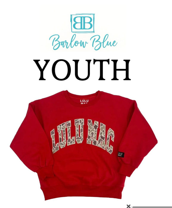 YOUTH Lulu Mac Sweatshirt Red with Camo Embroidery