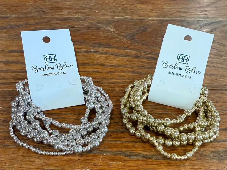 Set of 6 Bead Bracelets.  Available in Gold or Silver Plating.  Plastic Beads - Not Metal.