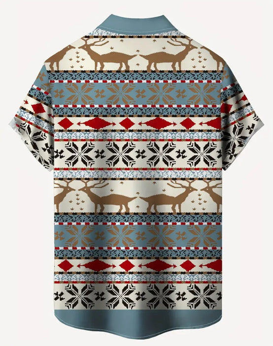 Blue Christmas Button Up for Men.  Deer Sweater Pattern.