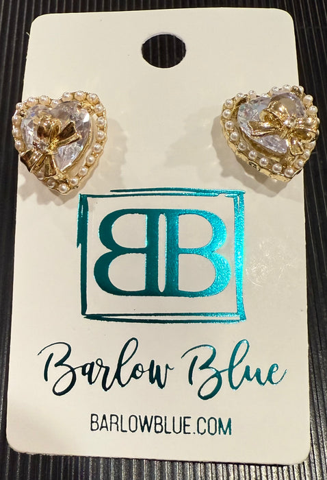 Pearl-Trimmed Crystal Heart Bow Earrings