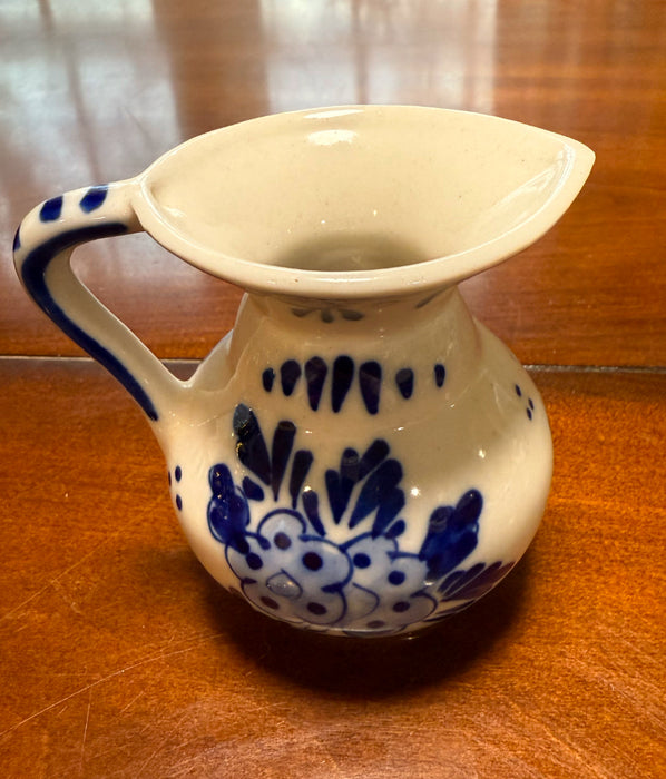 Small vintage hand painted Delft Blue & White Windmill & Floral pitcher.
