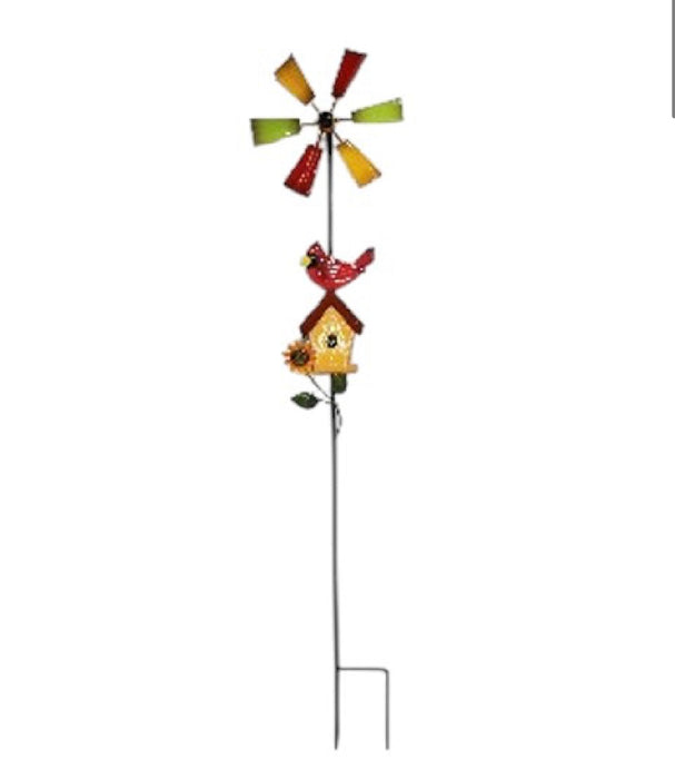 Spinner w/Cardinal & Birdhouse Sign Stake 44"x9" ⚠️ Oversized Item.  Store Pick Up Only! No Shipping.