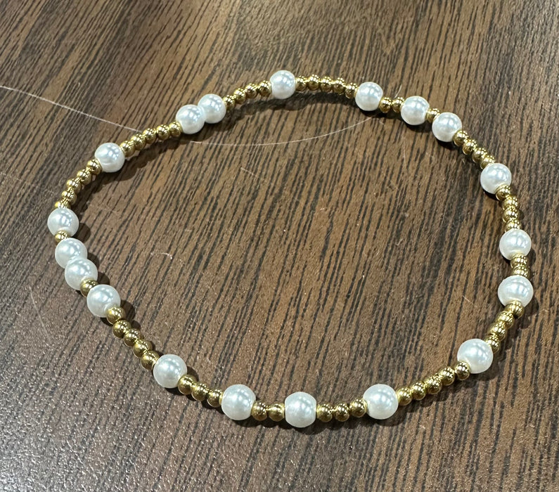 Glass Pearl & Gold Bead Bracelets.  High Quality Non Tarnish Beads.  Perfect for Stacking.