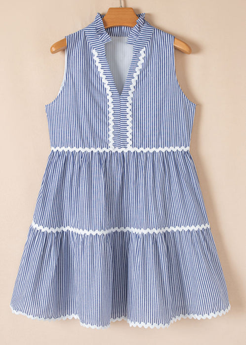 PREORDER Blue Striped Ric Rac Dress.  AS-AXL. Allow 3 weeks to come in.  Get a 25% OFF discount for preordering!  Deadline to preorder is 2/16/25.