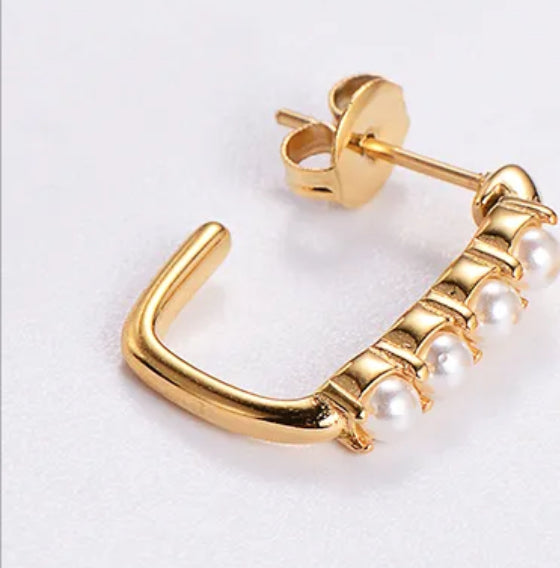 Stainless Steel Waterproof Pearl Hoop Earrings