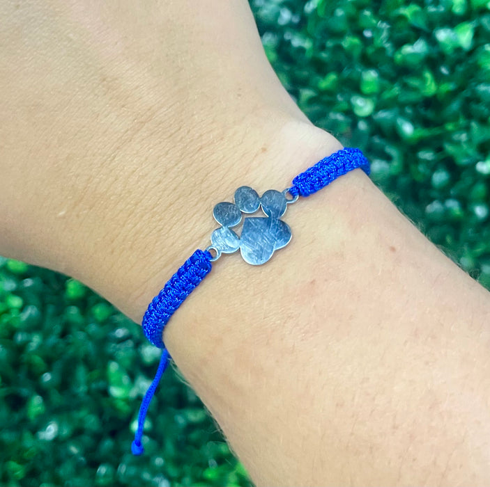 Adjustable Blue & Silver Paw Braided Bracelet