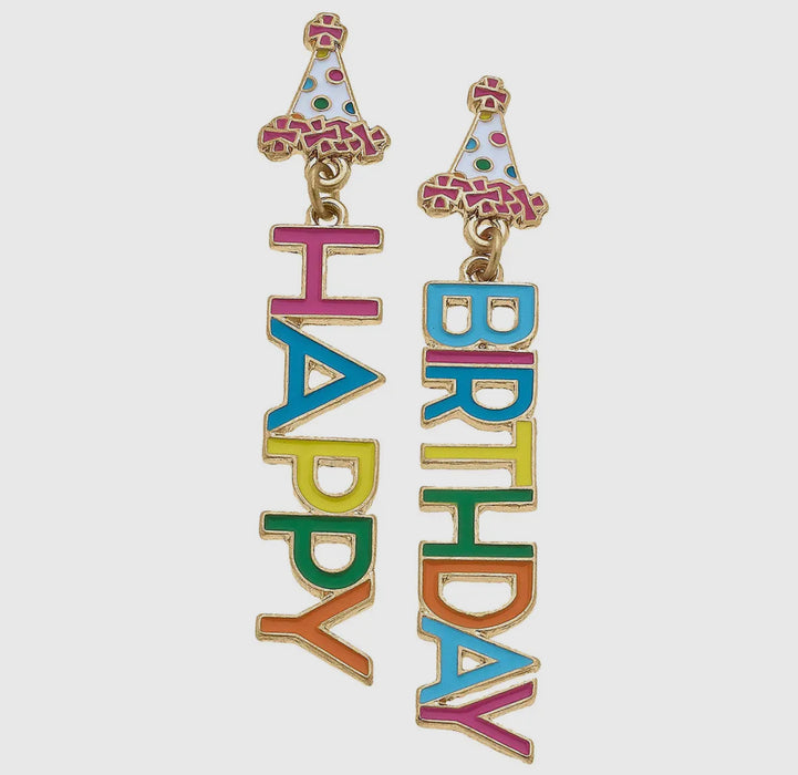 Happy Birthday Enamel Earrings