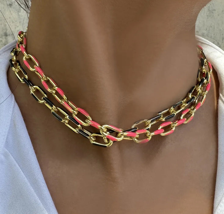 Colored Enamel Link Chain Necklace