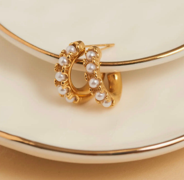 Narelle Waterproof Pearl C-Hoop Earrings - Gold