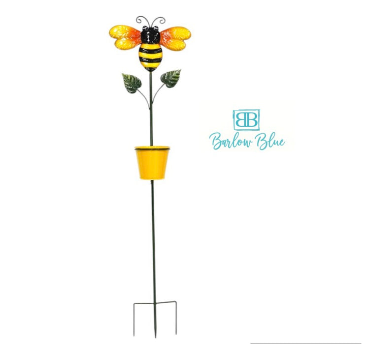 Bee Stake with 6” Flower Pot.  Metal Yard Art.  47” Tall x 12” Wide ⚠️ Oversized Item.  Store Pick Up Only! No Shipping.