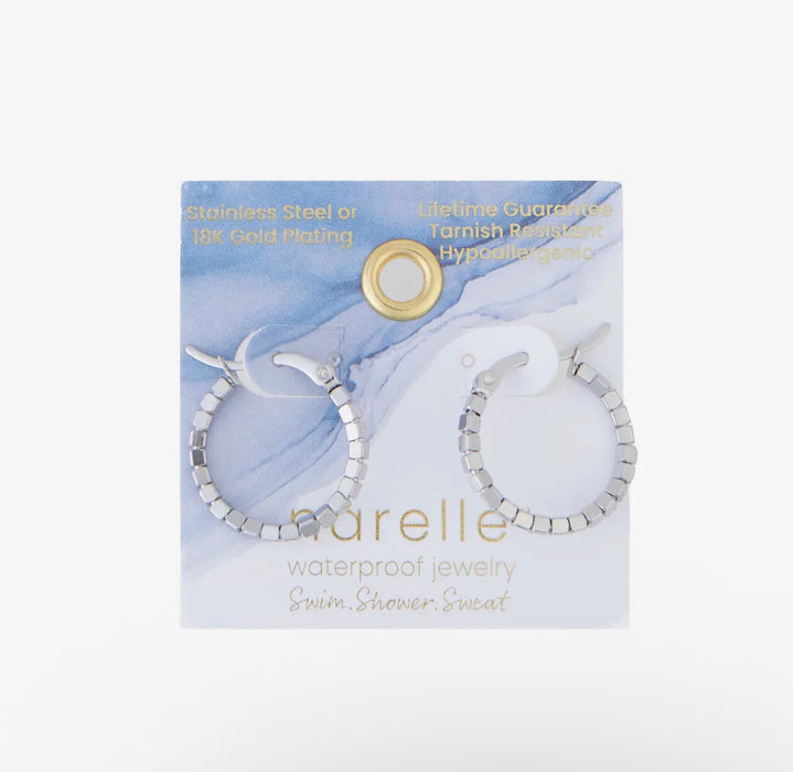 Narelle Waterproof Square Beaded Hoop Earrings - Silver