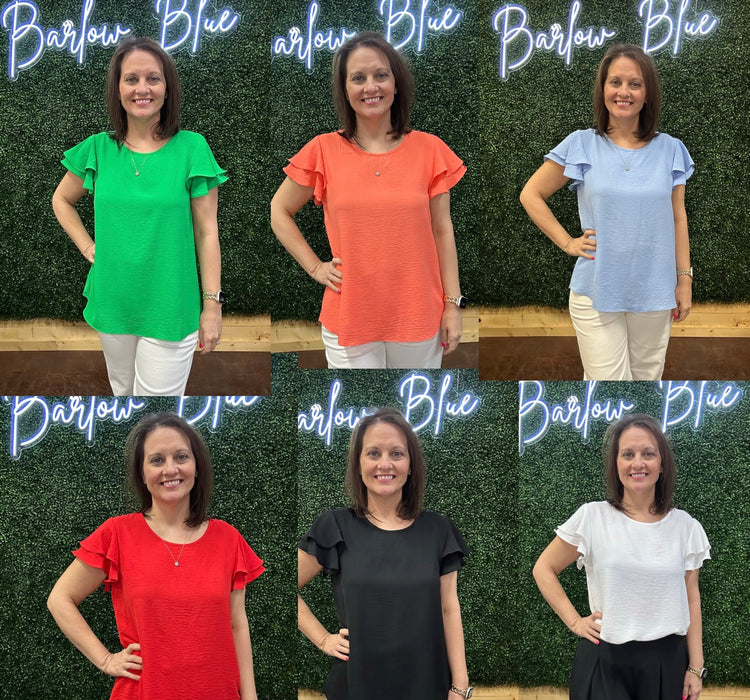 Flutter Sleeve Top.  Available in 6 colors