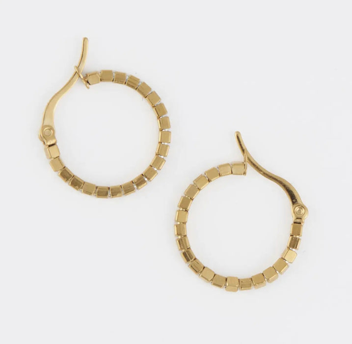 Narelle Waterproof Square Beaded Hoop Earrings - Gold