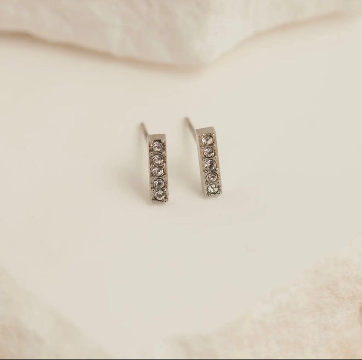 Narelle Waterproof Gem Bar Stud Earrings - Silver