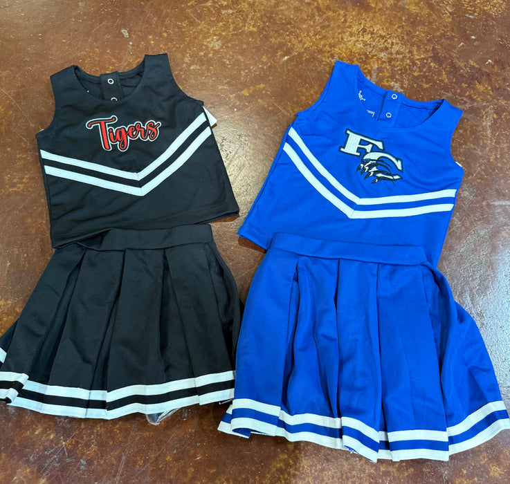 Blank 3pc Cheer Suits (sizes 2T-8) Contact us if you don't see the size/color you need.  We can do any school or team.  PRICE INCLUDES TEAM CUSTOMIZATIONS.