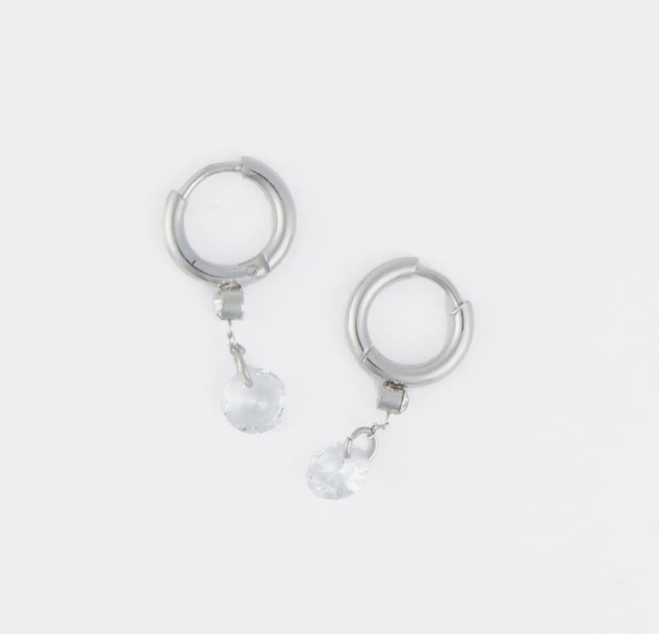 Narelle Waterproof Drop Huggie Hoop Earrings - Silver