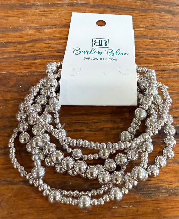 Set of 6 Bead Bracelets.  Available in Gold or Silver Plating.  Plastic Beads - Not Metal.