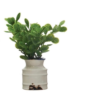 Faux Plant in Stoneware Pot, Distressed White Finish- 4 Styles