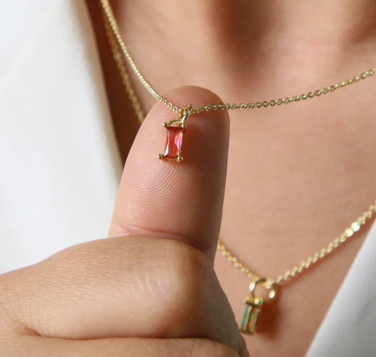 Dainty Rectangle Birthstone Necklace