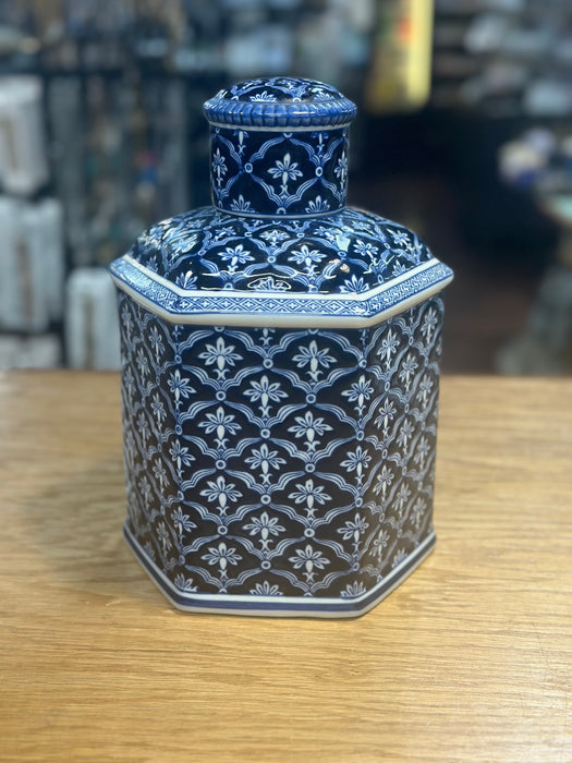 Blue Floral Ceramic Vase with Lid