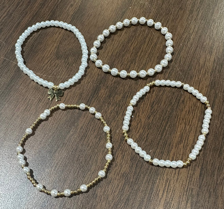 Glass Pearl & Gold Bead Bracelets.  High Quality Non Tarnish Beads.  Perfect for Stacking.