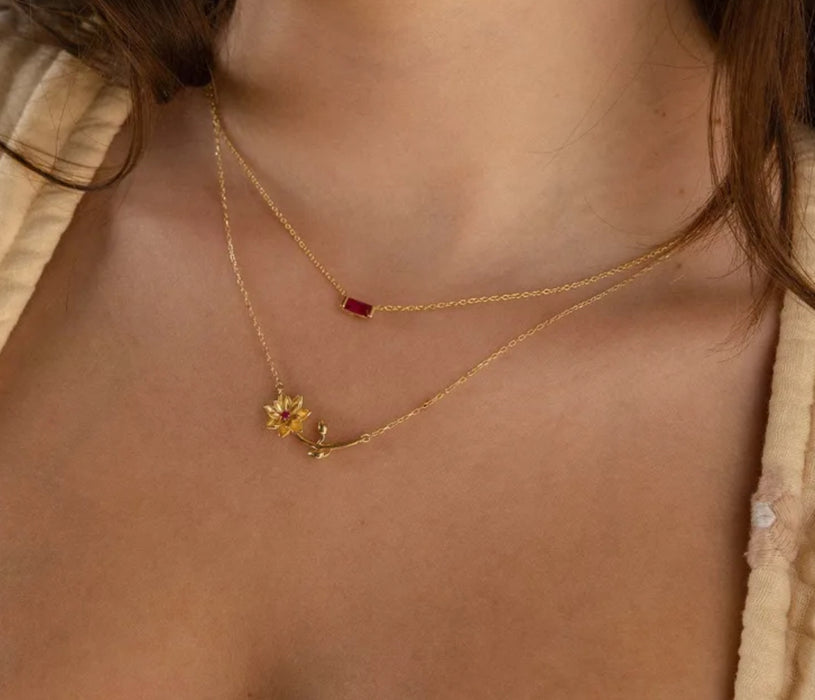 Birth Month Flower Birthstone Necklace.  18” Chain with Extender
