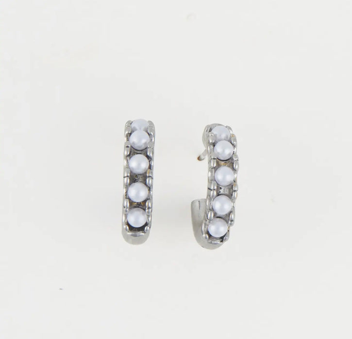Narelle Waterproof Pearl C-Hoop Earrings - Silver