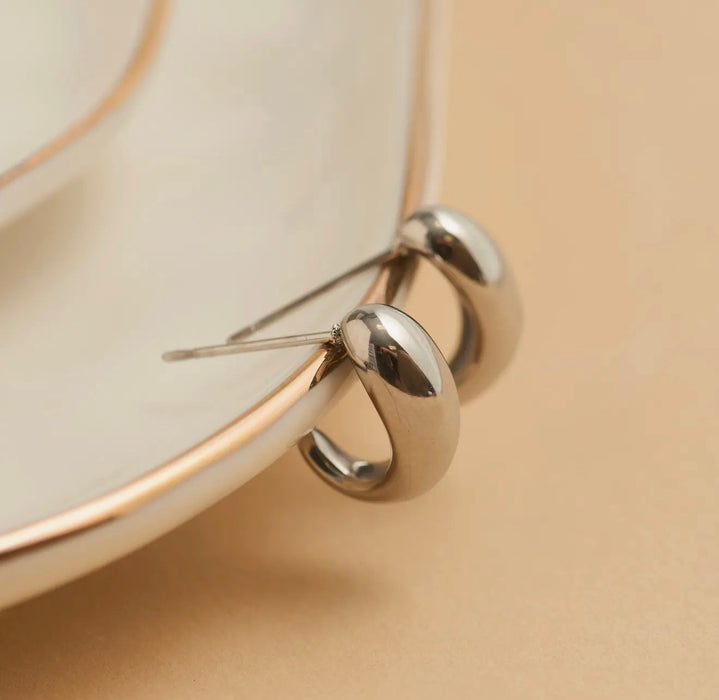 Narelle Waterproof Half Loop Hoop Earrings - Silver