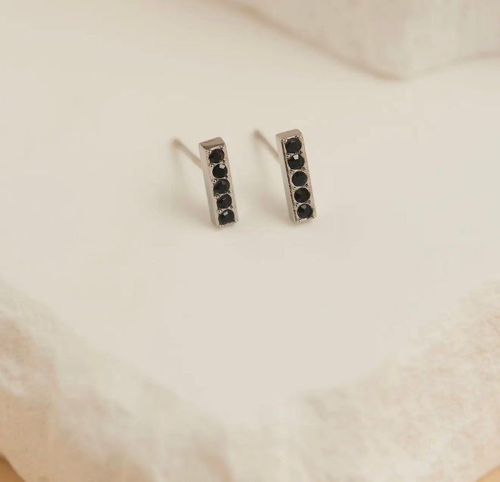 Narelle Waterproof Gem Bar Stud Earrings - Silver/Black
